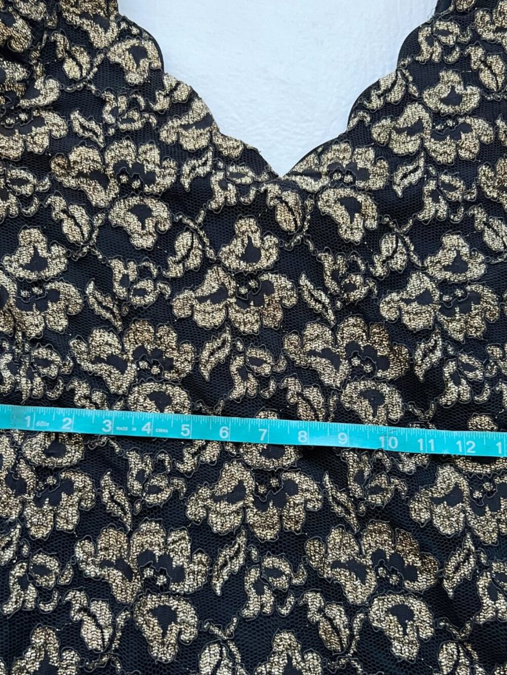 Vintage dress 90s medium Black Lace Gold Floral print long sleeve bodycon - Picture 7 of 8